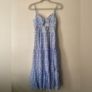 Trixxi Blue and White Paisley Maxi Dress with Cutout Bodice